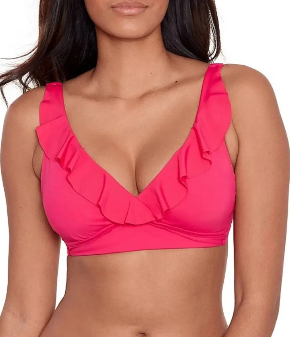 Lauren Ralph Lauren Women Pink Solid Ruffle Underwire Swim Bra Top Size US 6